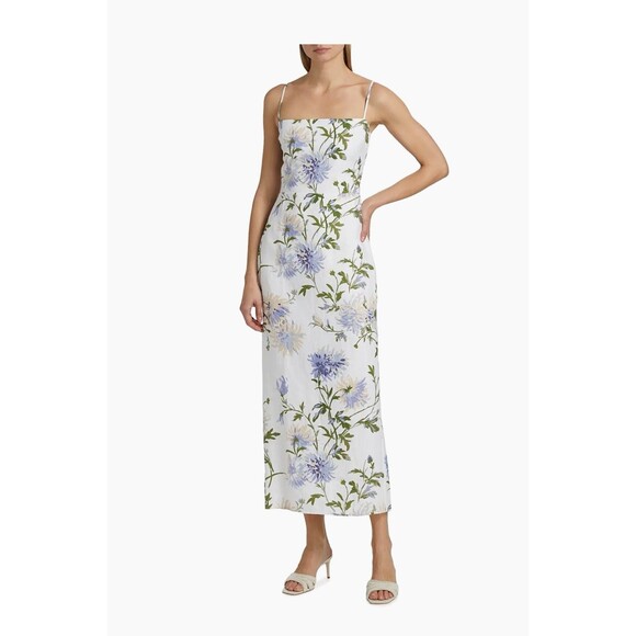 Reformation White Floral Maxi Dress with Blue and Green Print - Picture 4 of 16